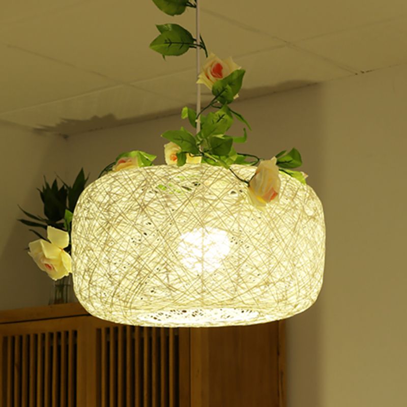 Lámpara colgante de tambor de luz simple/lámpara colgante rústica de bina en blanco