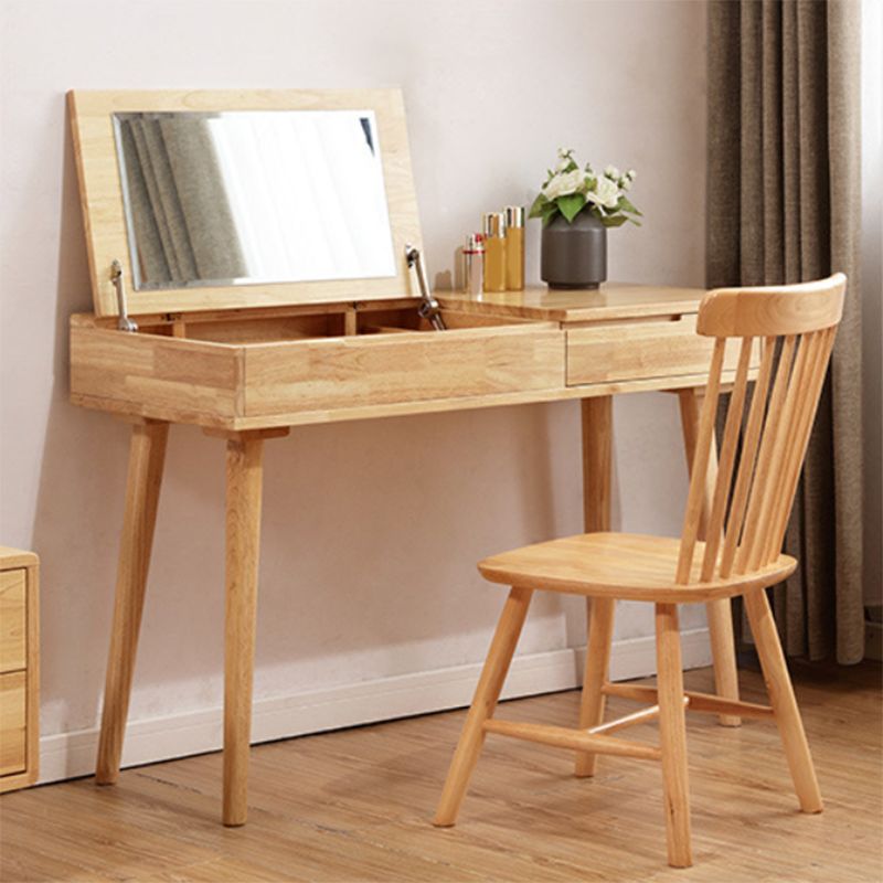 Nordic Flip-Top Vanity Dressing Table Set with Stool 1-Drawer Wood Vanity Table