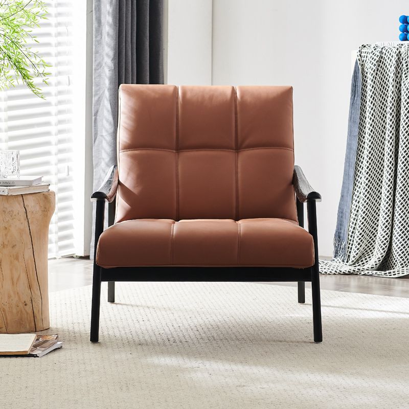 Solid Color Wooden Lounge Chair Genuine Leather Bedroom Side Chair