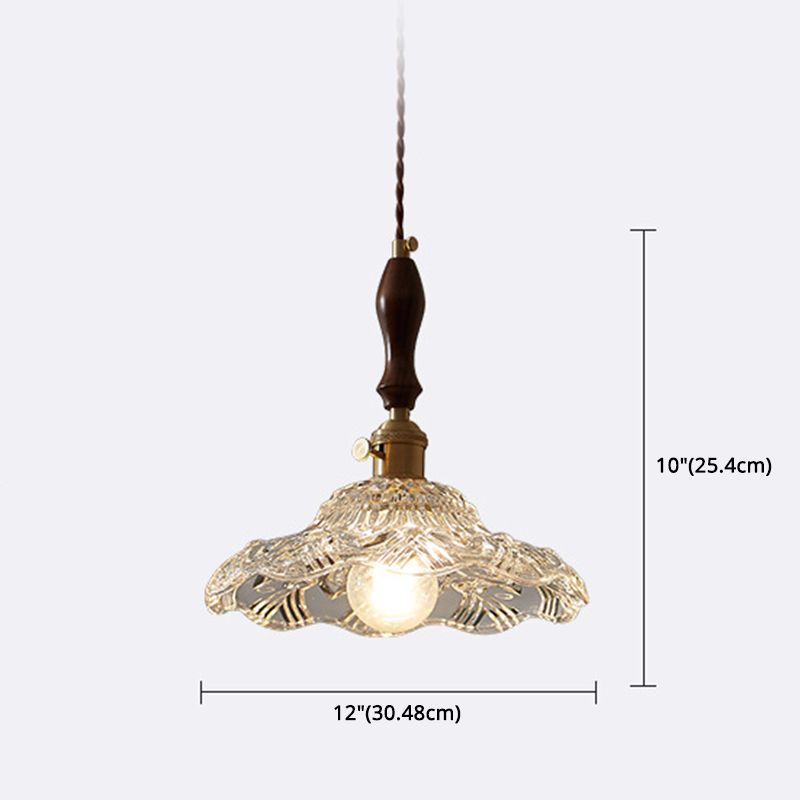 Flower Dining Room Pendant Lighting Vintage Clear Glass 1-Light Brass Pendulum Light