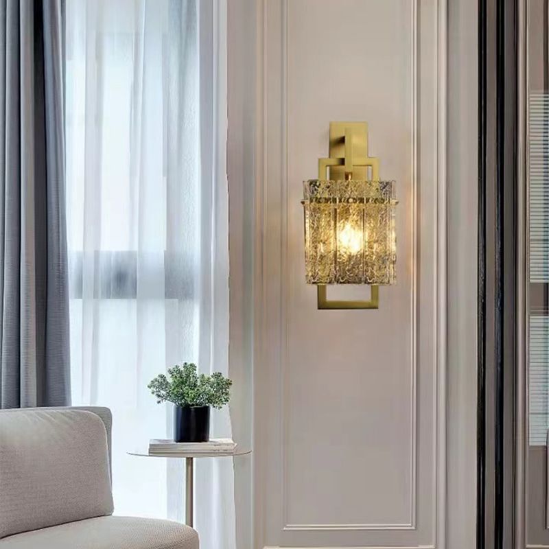 Modern Metal Wall Sconce Rectangle Shape Wall Light with Glass Shade for Bedroom