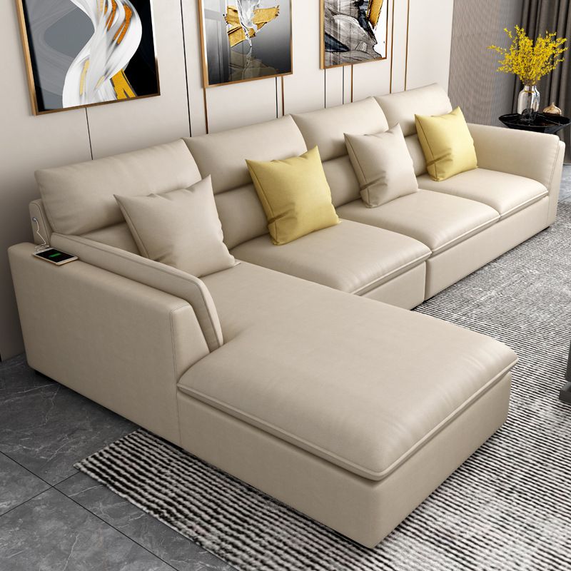 Nordic Faux Leather Stationary Living Room Pillow Top Arm Sofa Chaise