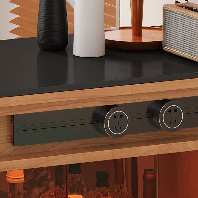 Modern Stone Bar Table with Lockers and Wood Base for Living Room