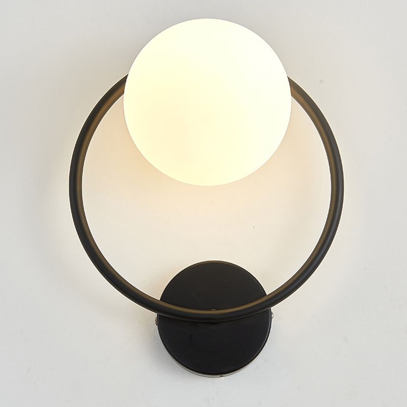 Metal Ring Minimalism Wall Light Nordic Style Glass Orb Shade Sconce Lights for Living Room Corridor