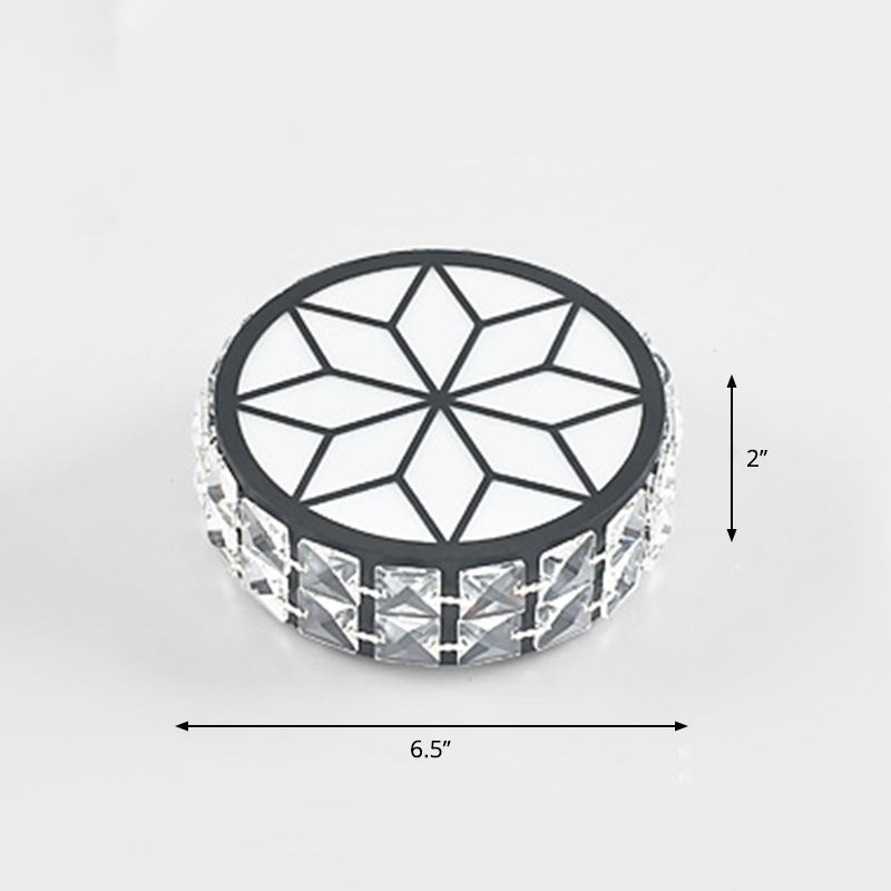 Beveled Crystal Drum Flush Mount Lighting Minimalist Black LED Flush Mount in White Light