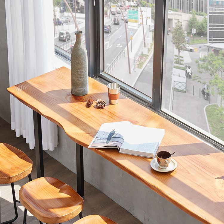 Industrial Solid Wood Bar Table Rectangle Bar Height Table with Double Pedestal Base