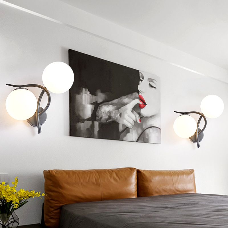 Modern Style Globe Shape Wall Light Glass 2 Light Sconces for Bedroom