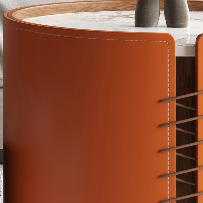 Modern Drum Base Solid Leather Round Table Coffee Table with Storage