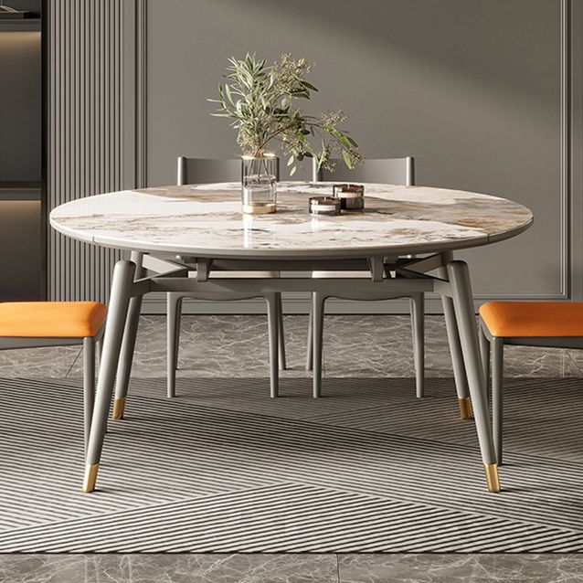 Extendable Dining Table Modern Round Stone Dinner Room Kitchen Table