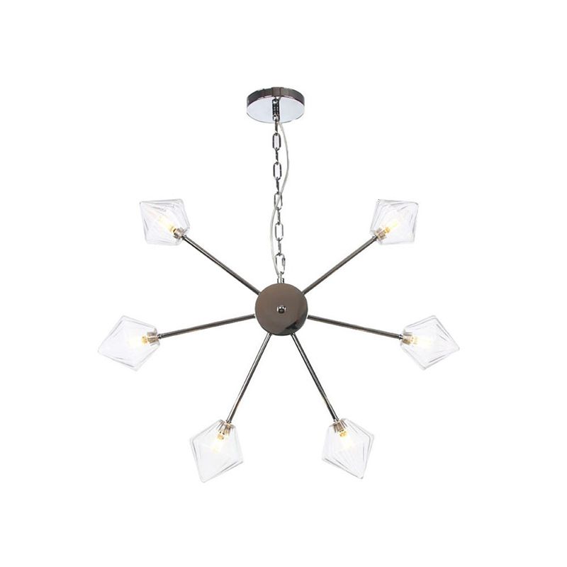 Diamond Shade Hanging Lighting Industrial Amber/Clear Glass 6/9/12 Heads Living Room Chandelier Lamp in Black/Brass/Copper