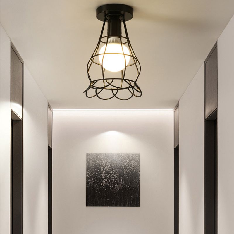 Industrial Creative Ceiling Fixture Wrought Iron Geometric Flush Mount for Corridor