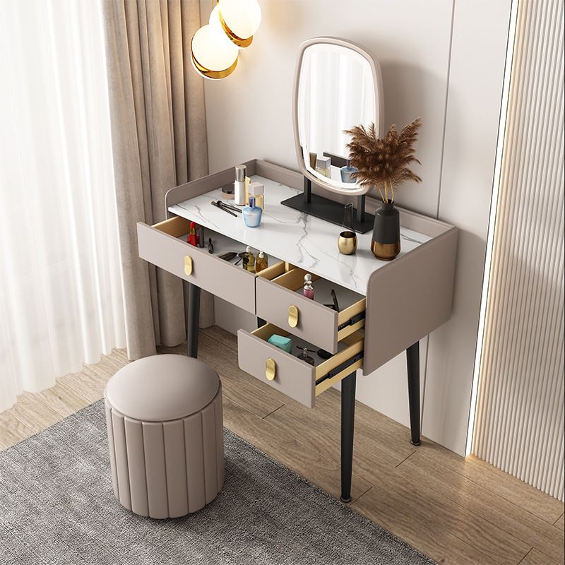 3 Drawers Makeup Table Desk Vanity Faux Leather Vanity Table