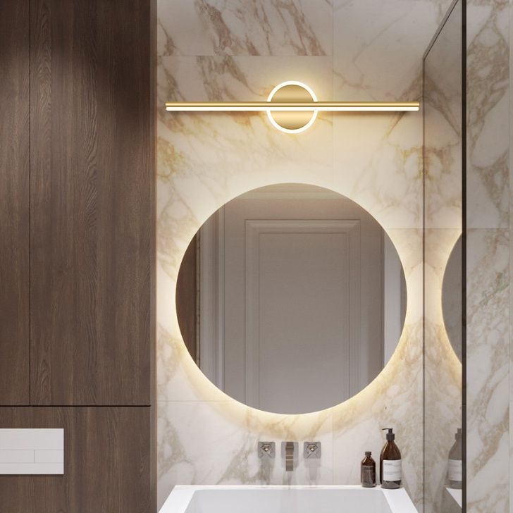 Lampade per vanità per bagno lineare in stile Luxury Mid-secolo Lampadele per vanità in metallo con finitura oro in oro