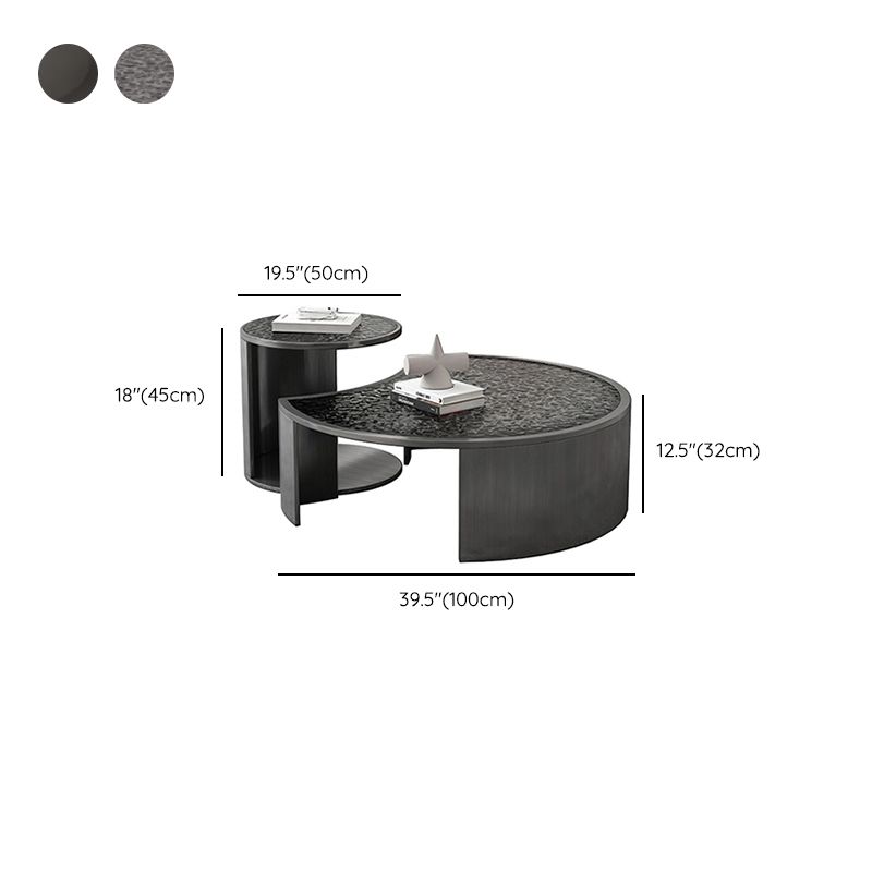 Glass Top Coffee Table Round Nesting Coffee Table Set with Grey Legs