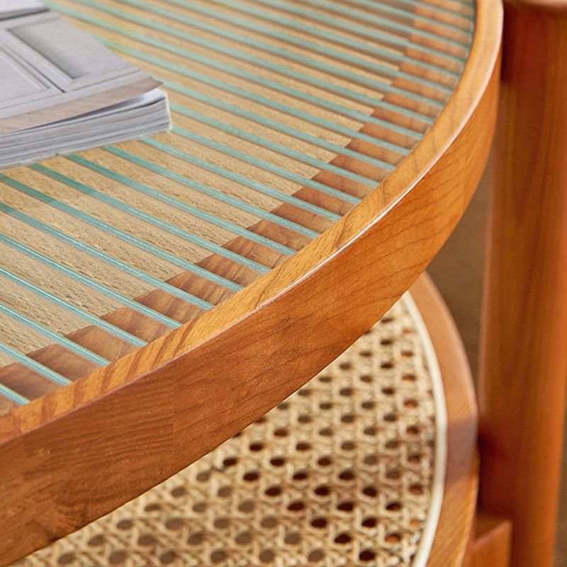 Tropical Round Cocktail Table Storage Solid Wood Coffee Table