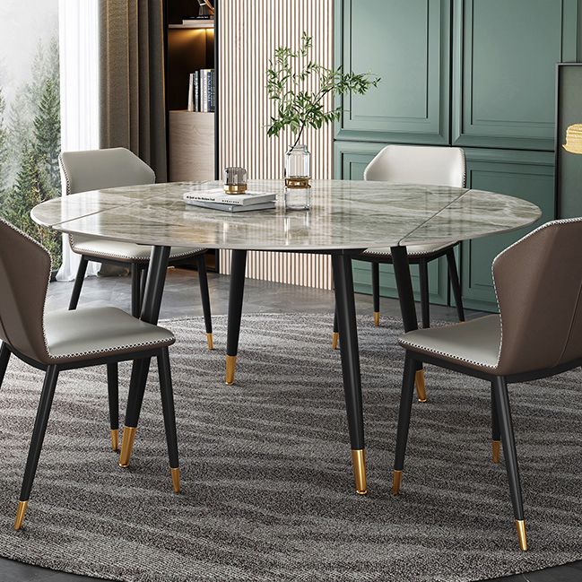Traditional Luxury Round Drop-Leaf Dining Table Stone Furniture for Dining Room