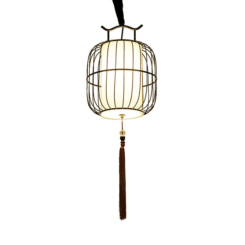 1 Kopf im Indoor -Anhängerlampe mit Zylinder Bambus Schatten chinesischer Stil Schwarz/Gold Hanging Fixture