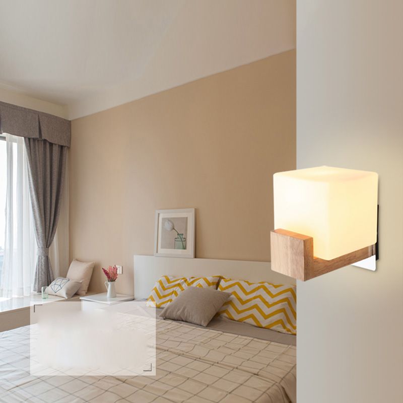 Wood Squared Wall Sconce Lighting Minimalist Style Wood Wall Mounted Light Fixture