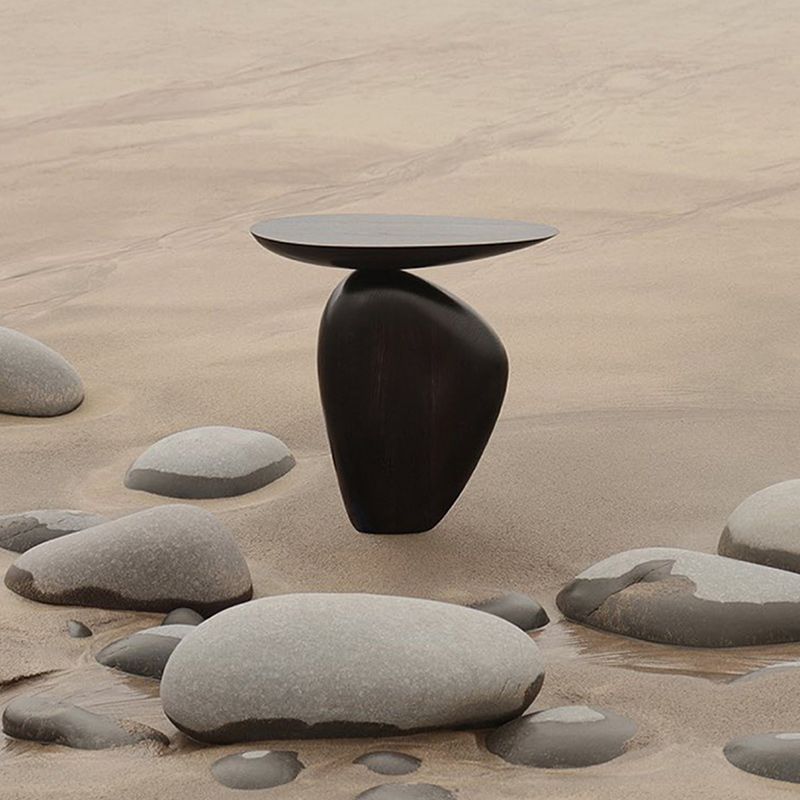 Contemporary Side End Table Oval Pedestal  Living Room Solid Wood Corner Table