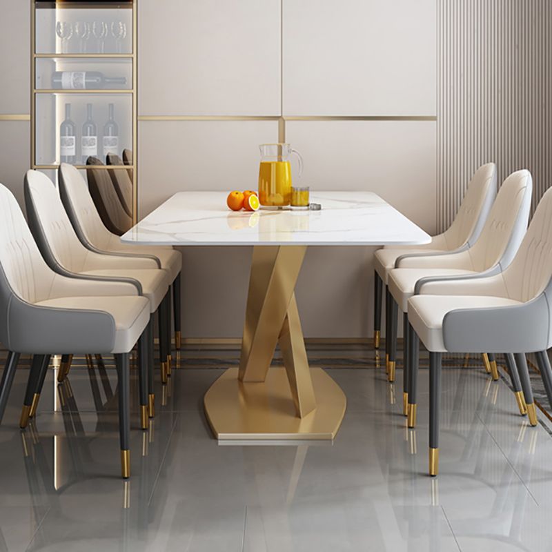 Luxury Sintered Stone Dining Table Rectangle Table with Single Pedestal in Gold