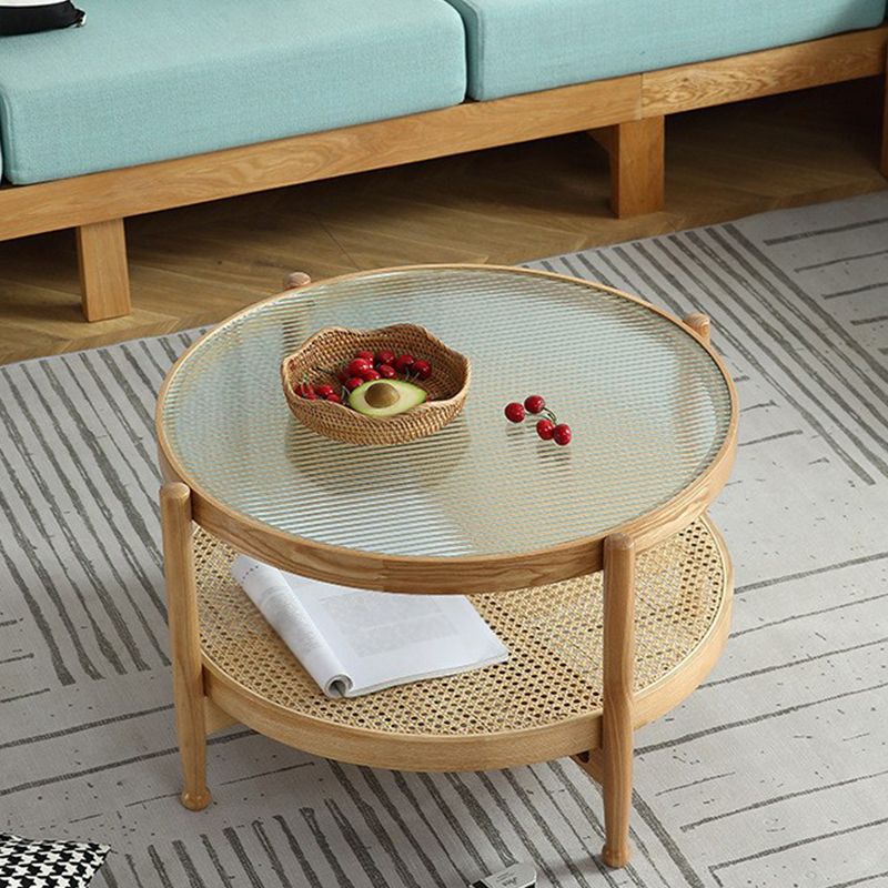 Glass-Topped Coffee Cocktail Table with Shelf Contemporary 4 Legs Coffee Table