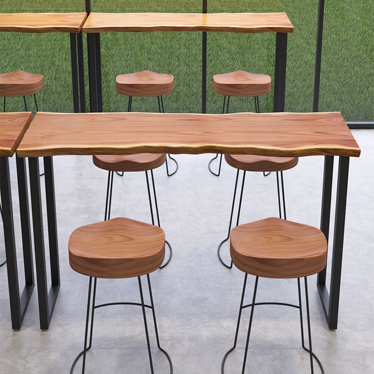 Solid Wood Brown Bar Table Black and Metal Base Rectangle Bar Table