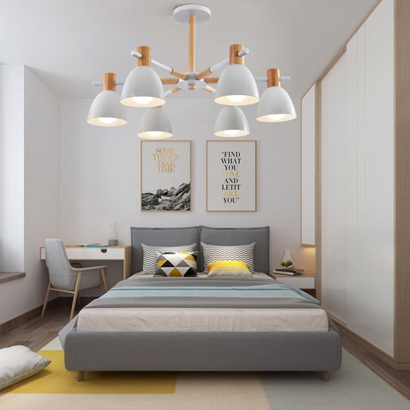 Modern Creative Sputnik Pendant Light Wooden Macaron Chandelier with Wrought Iron Shade