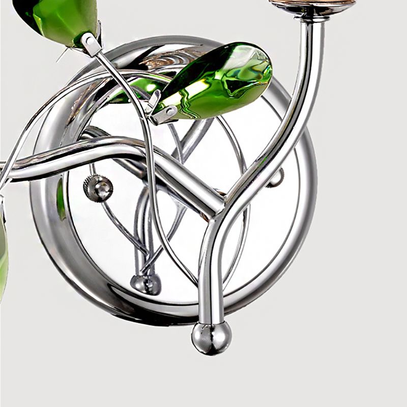 Bell Amber Glass Sconce Lampe Vintage Elemy 2 Lights Chrome Light Wall With Green Teardrop Crystal déco