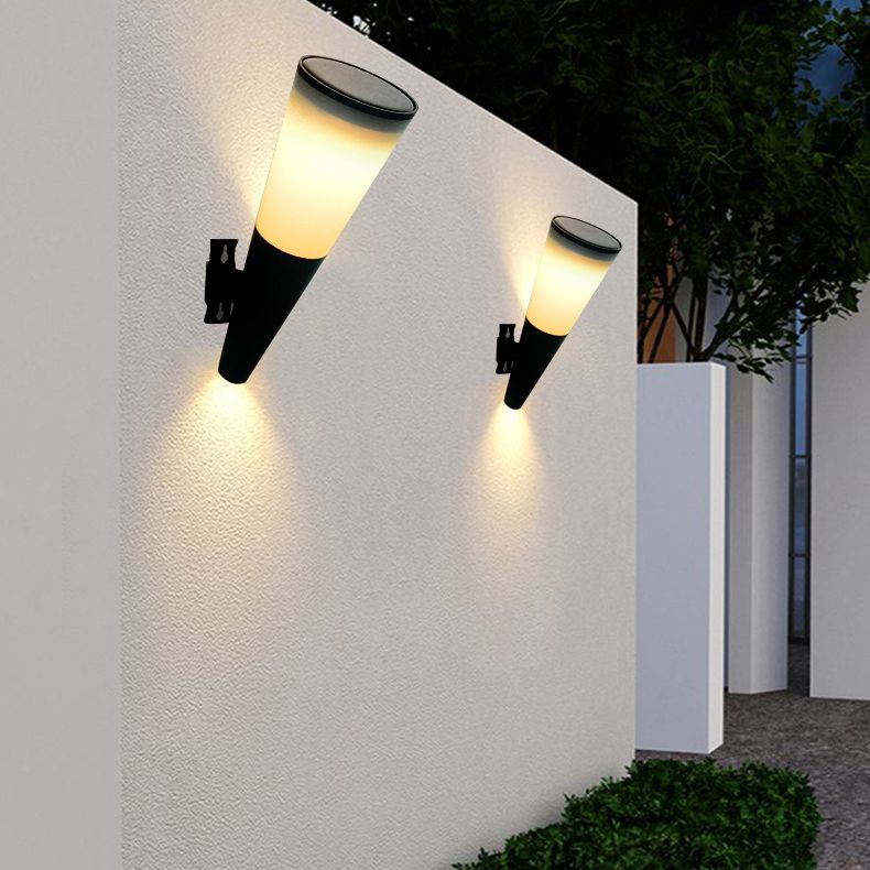 Conical Outdoor Solar Wall Sconce Plastic Nordic LED Wall Light Fixture in Black