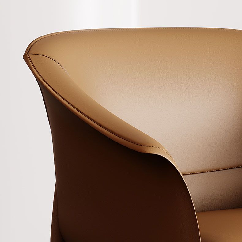 Solid Back Chair Contemporary Design Arm Leather Dining Chair