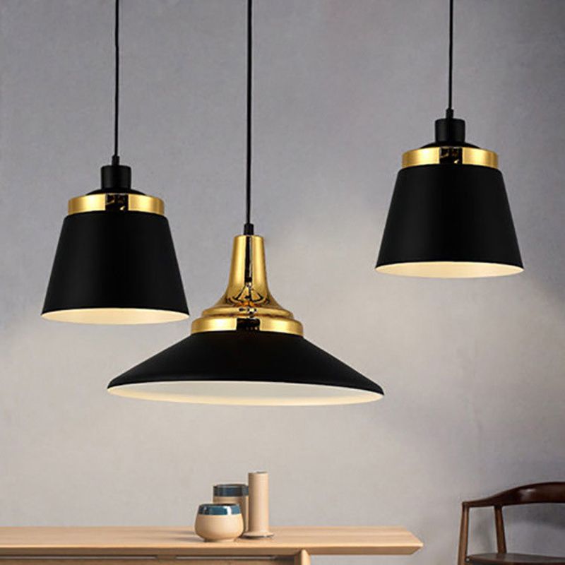 Black and Gold Shaded Pendant Lamp Nordic 1-Light Metal Ceiling Light for Dining Room