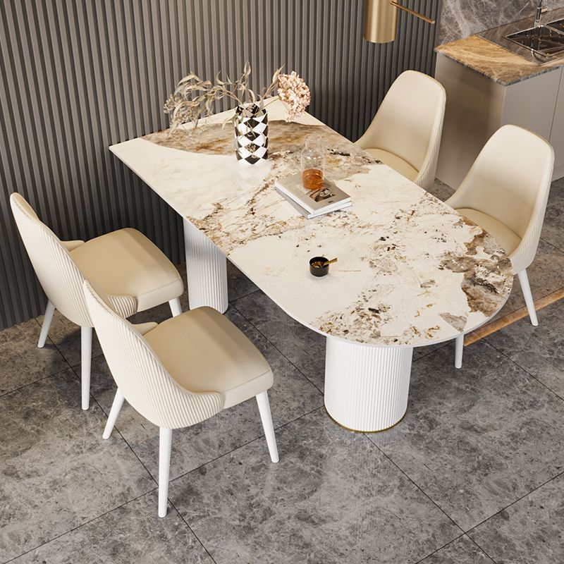 Modern Style Dining Table Sintered Stone Table with Metal Base for Home