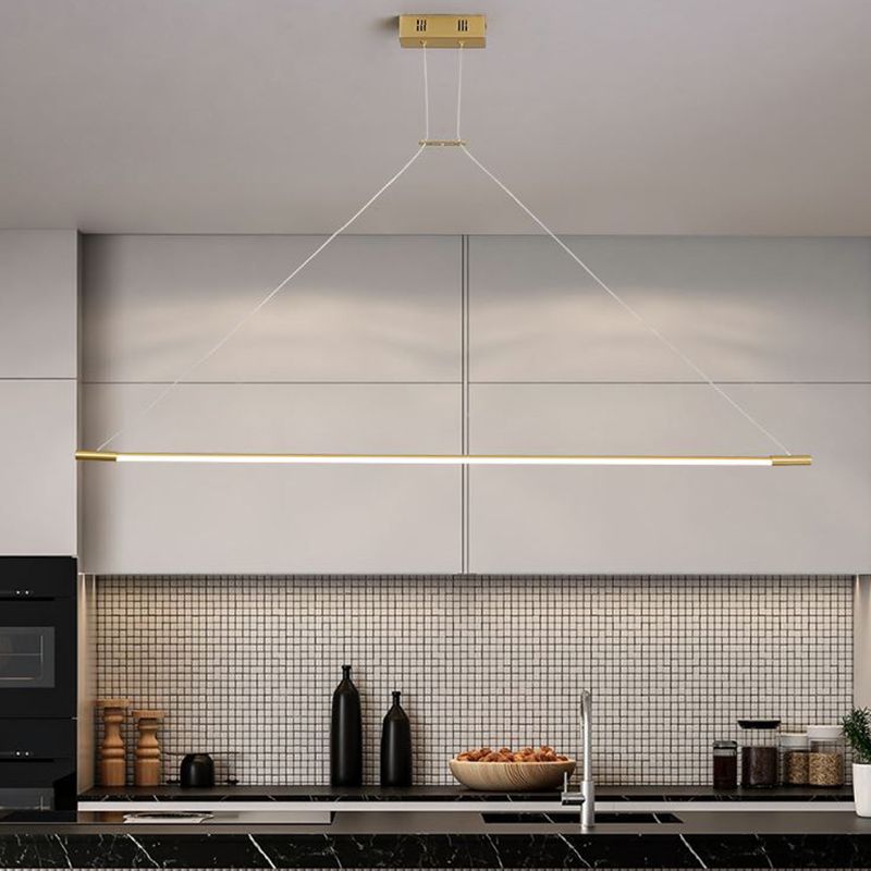 LED Linear Kitchen Island Lighting in Gold Contemporary Solid Brass Ceiling Pendant