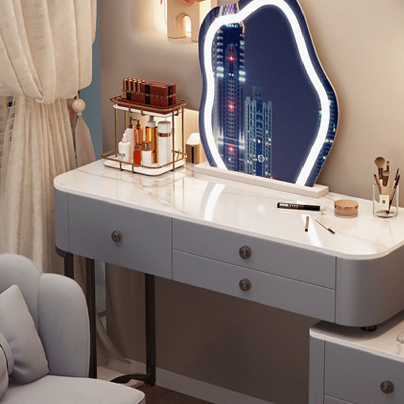 Glam Stone Make-up Vanity Dressing Bedroom Table Stool Set with Drawer