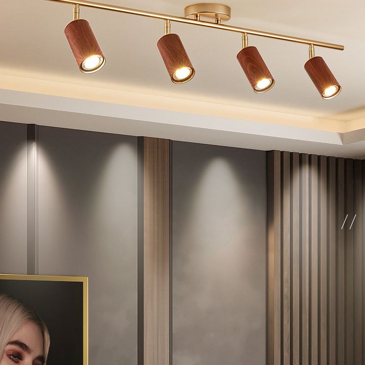 Modern Minimalist Track Lighting Fixtures New Chinese Walnut Color Household Living Room Bedroom Aisle Surface Mounted Spotlight