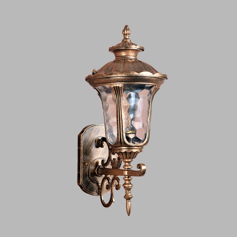 Country Urn Wall Sconce Lighting 1-Bulb Water Glass Wall Mounted Lamp in Brass for Outdoor