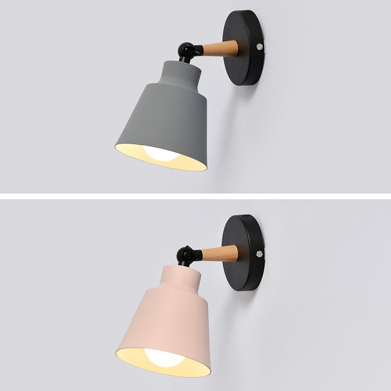 Modern Creative Macaron Wall Sconce Wooden Geometric Wall Lamp with Wrought Iron Shade