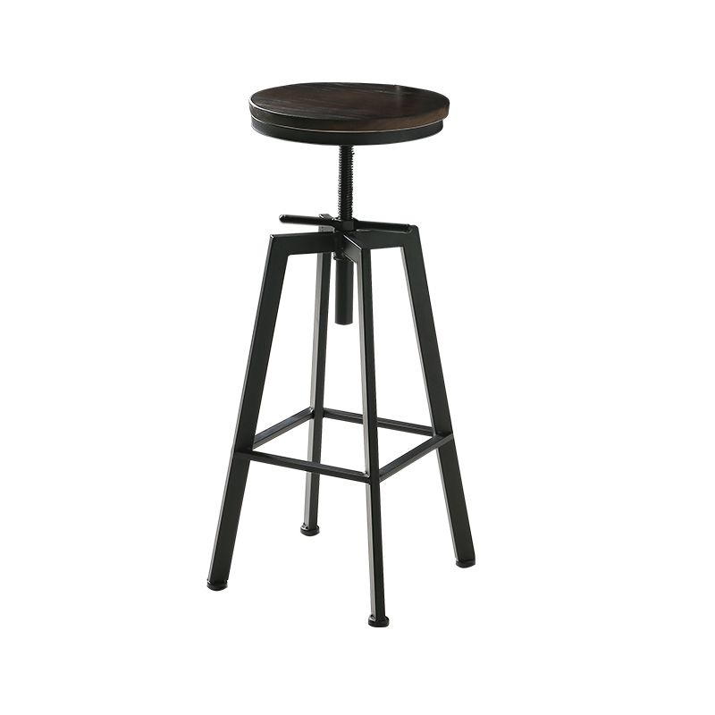 Industrial Adjustable Height Bar Stool Iron Round Armless Bar Stool