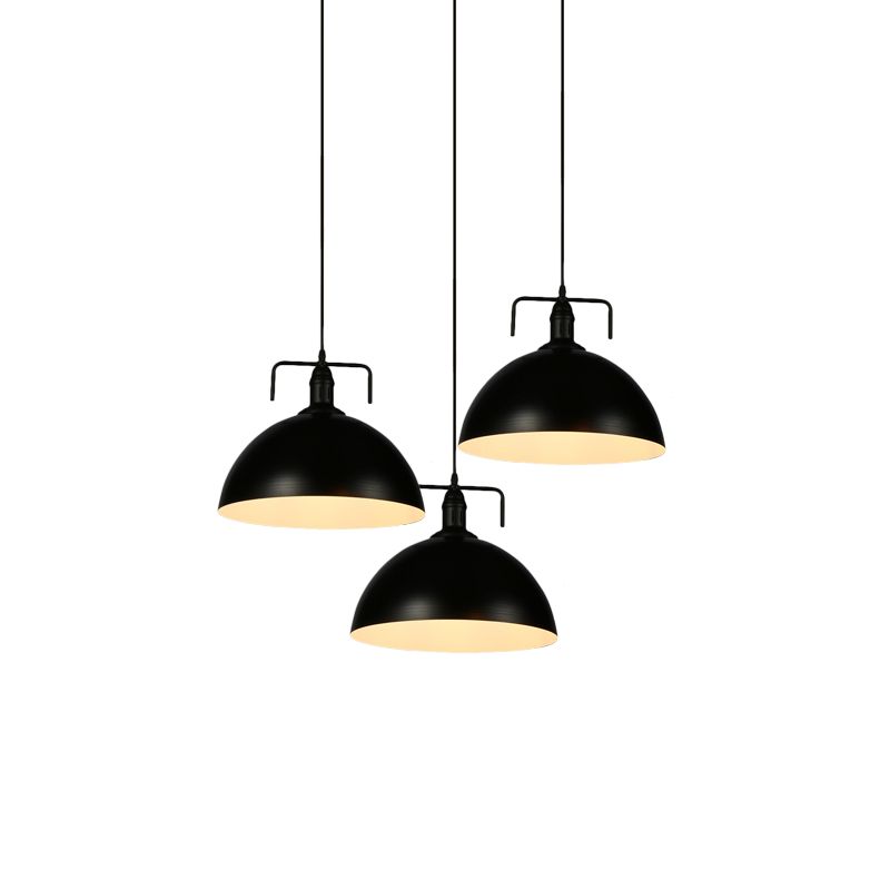 3 luces Luz de colgante de cúpula al estilo de techo de metal de acabado negro de acabado negro con dosel lineal/redondo y mango