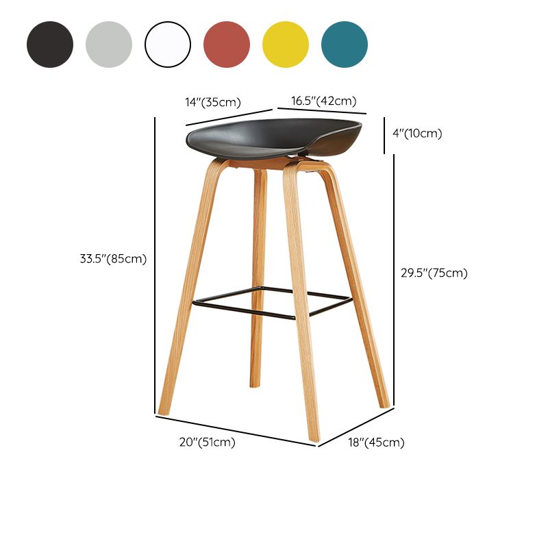 Nordic Backrest Armless Counter High Stool Plastic Cafe Bar Chair with Wooden Base