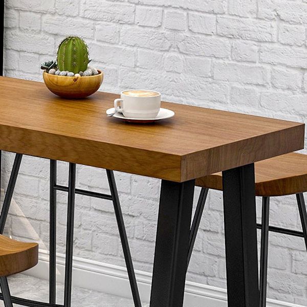 Modem Style Rectangle Bar Table Solid Wood Bar Dining Table with Trestle Base