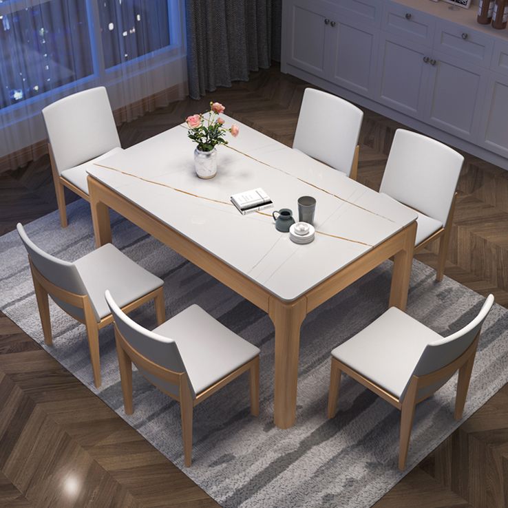 Mesa de comedor rectangular moderna de mediados de siglo, mesa de piedra sinterizada con base de 4 patas