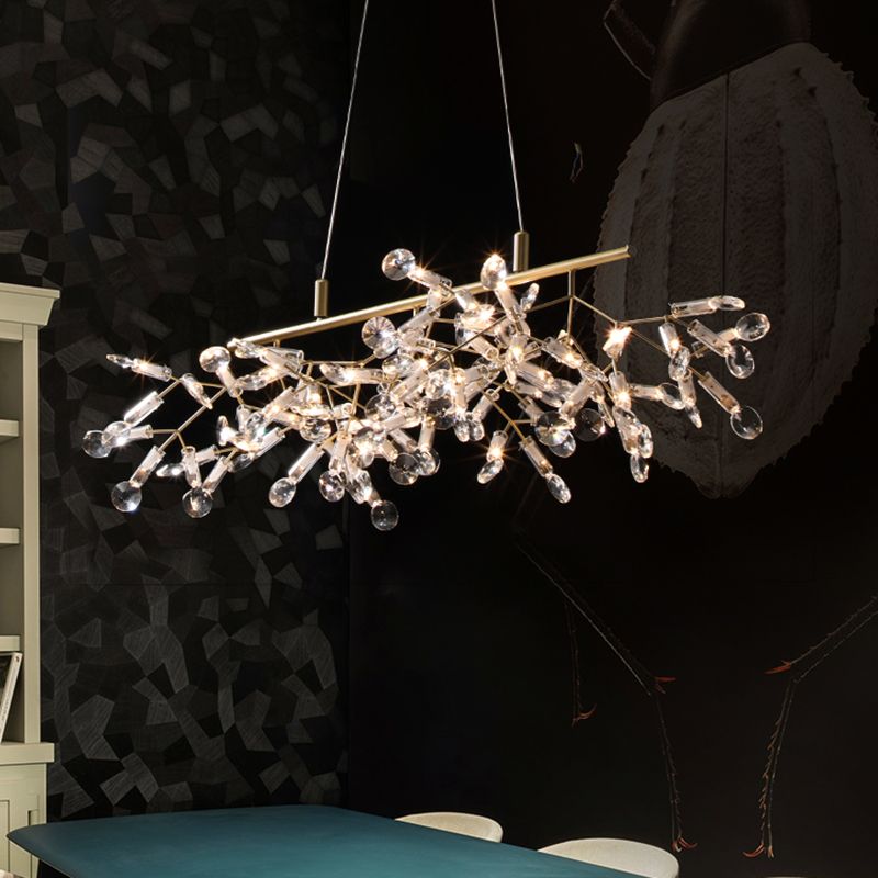 Contemporary Firefly Linear Island Lighting Fixtures Gold Crystal Hanging Pendant Lights