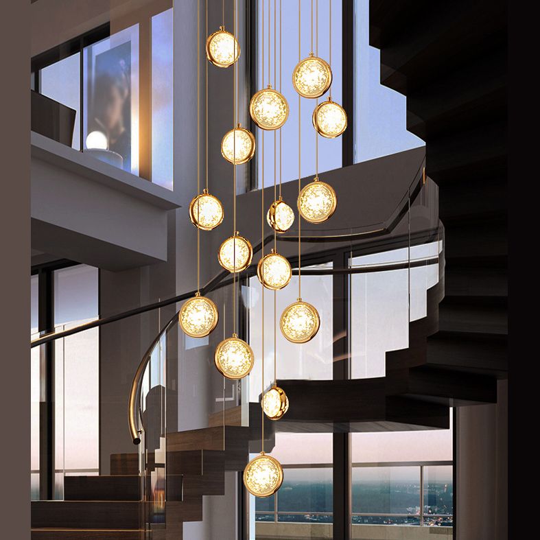 15 Head Modern Nordic Style Pendant Clear Crystal Hanging Ceiling Light for Spiral Stair