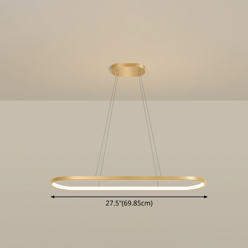 Metal Oblong Pendant Light Fixture Minimalist Gold Plated LED Island Lighting over Table