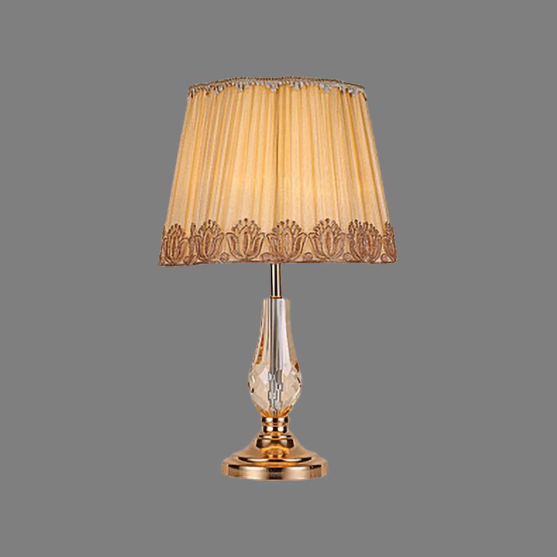 1 tête de salon de bureau lampe à table beige moderne légère avec une grande teinte en tissu poussé