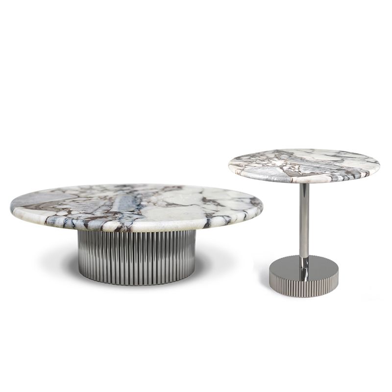 Contemporary Slate Coffee Table Round Bunching Coffee Table Sets for Living Room