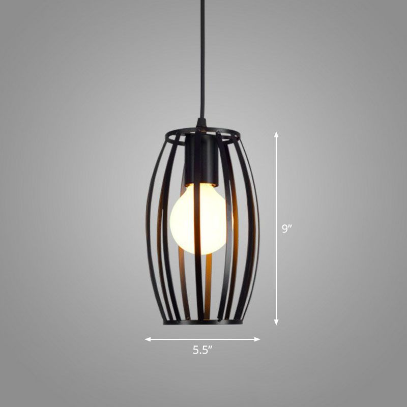 Geometric Cage Iron Hanging Light Simplicity 1 Bulb Corridor Pendant Light Fixture in Black