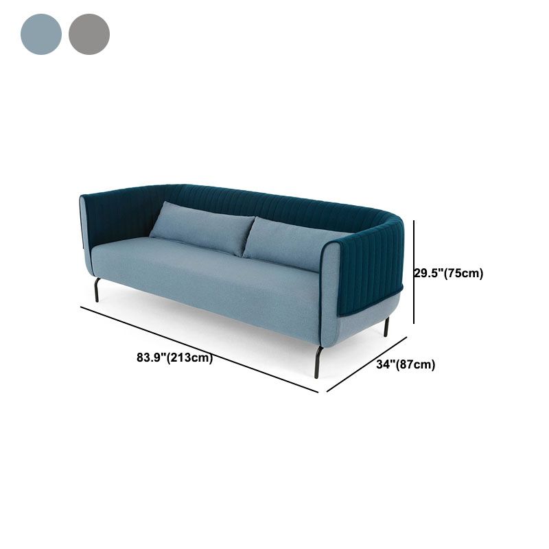 Fabric Modern Tuxedo Arm Sofa with Bolster Pillows in Blue/Gray