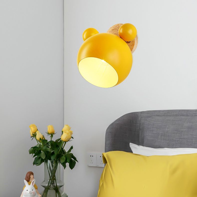 Modern Nordic Macaron Wall Lamp Wooden Globe Wall Light with Wrought Iron Shade